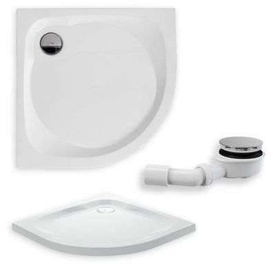 Duschwanne Viertelkreis Acryl NEUER STIL 80x80x5,5 Weiß | Ablaufgarnitur im SET !