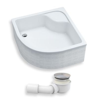 Duschwanne Viertelkreis Acryl DANTE 90x90 Weiß Styroporträger | Ablauf & Füße im SET!