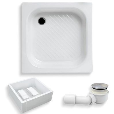 Duschwanne Quadratisch Acryl KAREN 70x70 Weiß Styroporträger | Ablauf & Füße im SET!