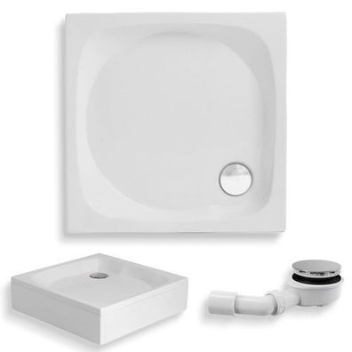 Duschwanne Quadratisch Acryl NEUER STIL 80x80 Weiß Acrylschürze | Ablauf &Füße im SET