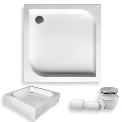 Duschwanne Quadratisch Acryl TENOR 90x90 Weiß Acrylschürze | Ablauf & Füße im SET!