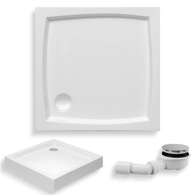 Duschwanne Quadratisch Acryl PATIO 80x80x5,5x16 Weiß | Ablaufgarnitur & Füße im SET!