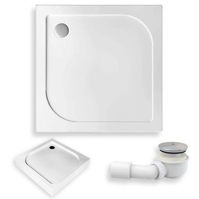 Duschwanne Quadratisch Acryl TENOR 80x80x3x14 Weiß | Ablaufgarnitur & Füße im SET!