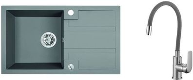 SET Küchenarmatur & Granitspüle 1-Becken Barbados Grau 44x76 | Siphon im SET!