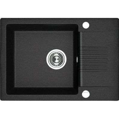 Granitspüle Einzelbecken CELIA 44x65 Schwarz mit Abtropffläche | Siphon im SET!