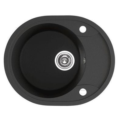 Granitspüle Einzelbecken DAFNE 47x58 Schwarz mit Abtropffläche | Siphon im SET!