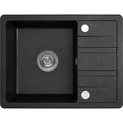 Granitspüle Einzelbecken STELLA 44x58 Schwarz mit Abtropffläche | Siphon im SET!
