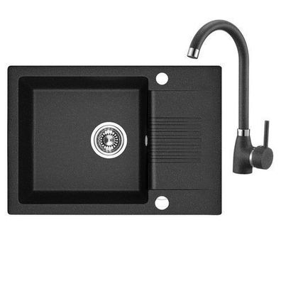 SET Küchenarmatur & Granitspüle 1-Becken CELIA Schwarz 44x65 | Siphon im SET!