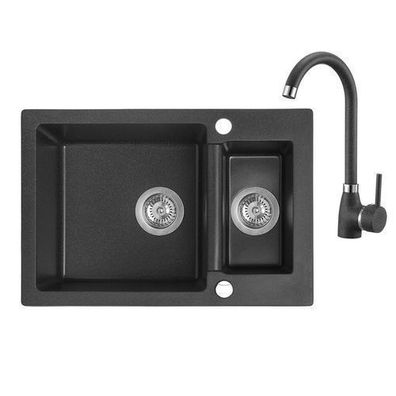 SET Küchenarmatur & Granitspüle 1,5-Becken CELIA Schwarz 44x65 | Siphon im SET!