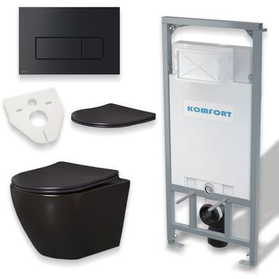 Spülrandlos Wand Hänge Slim Desna Schwarz WC Set: Vorwandelement C201, Drückerplatte