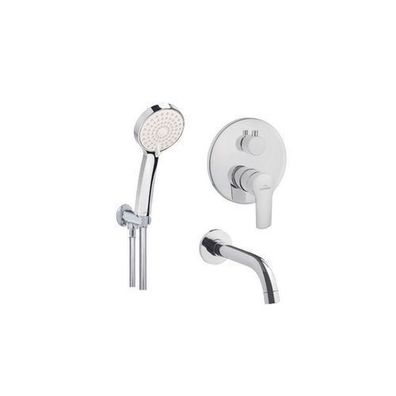 Komplettes Set Unterputz Wannenarmatur VERSO Verdeckter Einbau Mischer in Silber