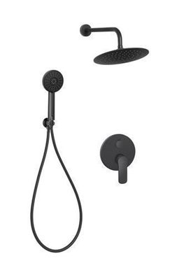 Komplettes Duschsystem SIROS Unterputz Armatur Wasserhahn mit Kopfbrause in Schwarz