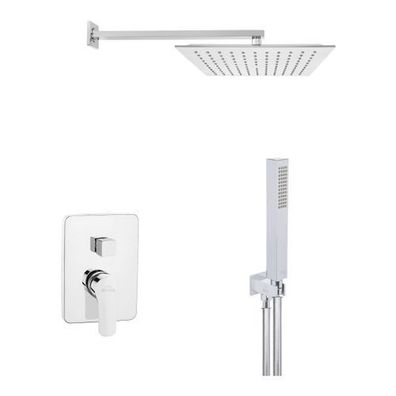 Komplettes Duschsystem VERSO Unterputz Armatur Wasserhahn mit Kopfbrause in Silber