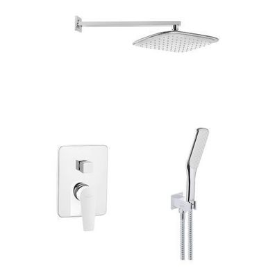 Komplettes Duschsystem DOKOS Unterputz Armatur Wasserhahn mit Kopfbrause in Silber