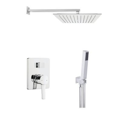 Komplettes Duschsystem Glamour Unterputz Armatur Wasserhahn mit Kopfbrause in Silber