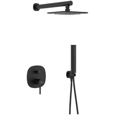 Komplettes Duschsystem POLA Unterputz Armatur Wasserhahn mit Kopfbrause in Schwarz