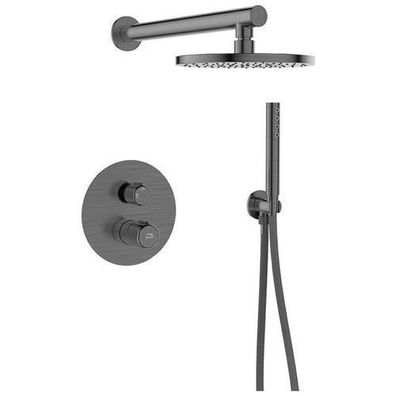 Komplettes Duschsystem PRETTO Unterputz Armatur Wasserhahn mit Kopfbrause in Grau