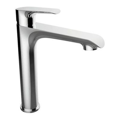 Waschtischarmatur Wasserhahn Hoch ALEA Mischbatterie in Silber + Click-Clack