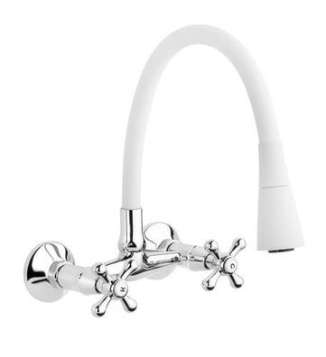 Küchenarmatur Wasserhahn ROMA Küchenmischer mit flexiblen Auslauf für Küche in Weiß