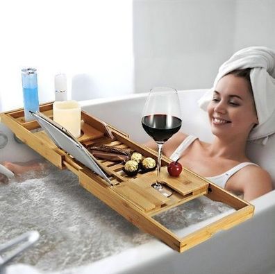Badewannenablage Badewannentablett 70-104cm Bambus ausziehbar Wannenaufsatz Holzablag