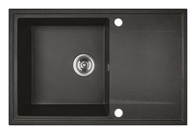 Granitspüle Einzelbecken HUNTER 44x67 Schwarz mit langer Abtropffläche, Siphon im SET