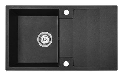 Granitspüle Einzelbecken RAB 44x76 Schwarz mit langer Abtropffläche | Siphon im SET!