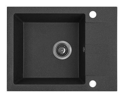 Granitspüle Einzelbecken SHIRE 44x56 Schwarz mit kurzer Abtropffläche | Siphon im SET