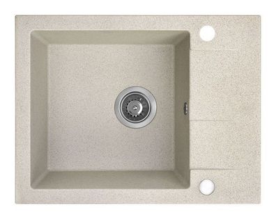 Granitspüle Einzelbecken SHIRE 44x56 Beige mit kurzer Abtropffläche | Siphon im SET!
