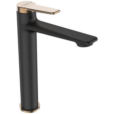 Waschtischarmatur Wasserhahn Hoch ALANIS Mischbatterie Schwarz-Roségold + Click-Clack