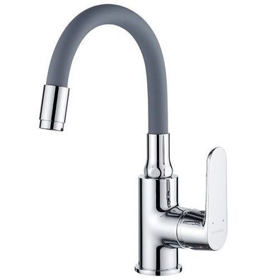Waschtischarmatur Wasserhahn Hoch DIMA flexiblen Auslauf Waschtischmischer Chrom-Grau