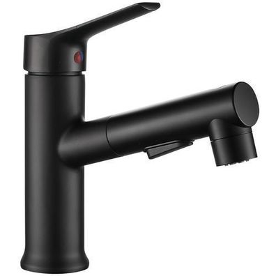 Waschtischarmatur Wasserhahn Kleine FONTE Mischbatterie in Schwarz + Click-Clack