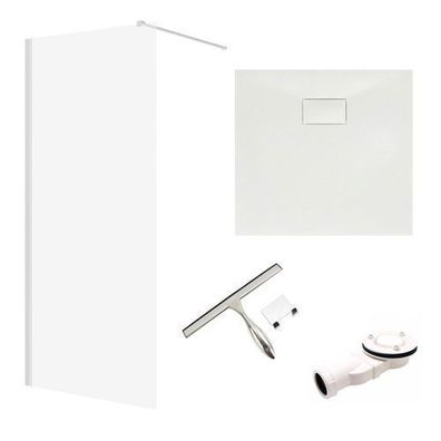 SET Duschwanne Quadratisch SMC VIDAR & Walk-In Dusche KETIL 80x80 195cm + Glaswischer
