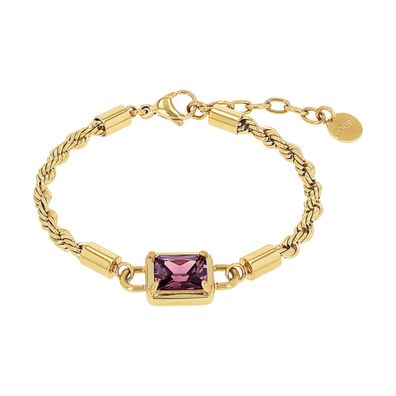 Joop! Damen Armband 2040533 Edelstahl, Gold plattiert, Zirkonia, lila