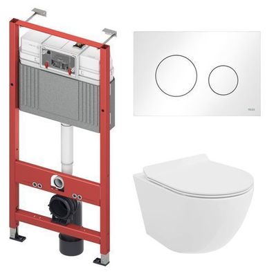 WC SET: Vorwandelement TECE + Toilette Rolo Weiß + Matte + Betätigungsplatte in Weiß