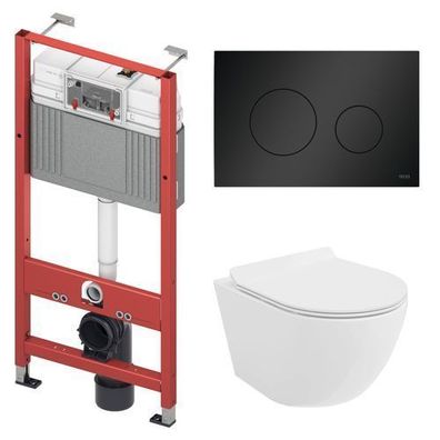 WC SET: Vorwandelement TECE + Toilette Rolo Weiß + Matte+Betätigungsplatte in Schwarz