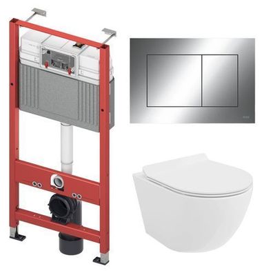 WC SET: Vorwandelement TECEbase + Toilette Weiß + Matte+Betätigungsplatte in Chrom