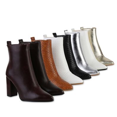 VAN HILL Damen Klassische Stiefeletten Blockabsatz Prints Absatz-Schuhe 840337