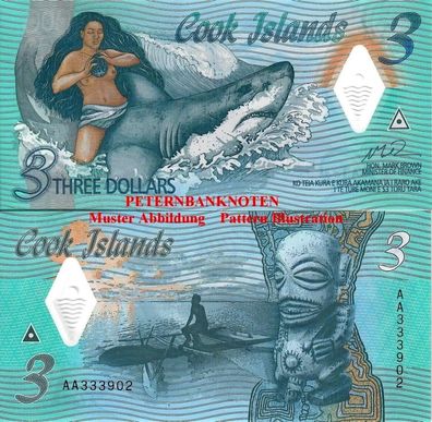 COOK Islands 3 Dollars 2021. Unc P Polymer Serie AA 6350#