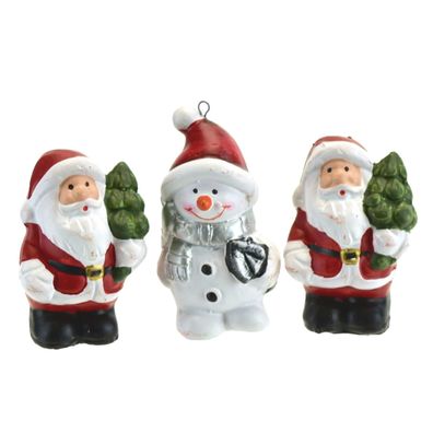 Keramikfiguren, 2 Weihnachtsmänner und 1 Schneemann