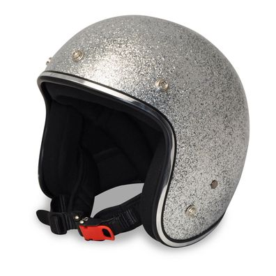 Alpha Speeds Flake Jet Helm Biker Chopper Motorrad Jethelm Custom Helmet Silber