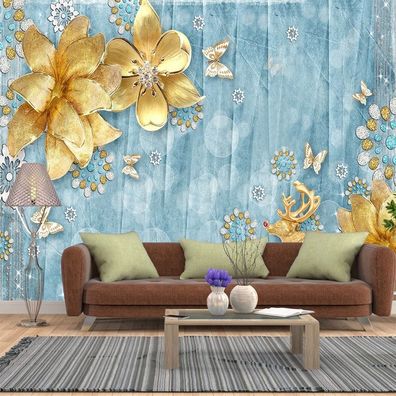 3D Vlies Fototapete Wandtapete Wandbilder 3d Blumen Goldenen 1021