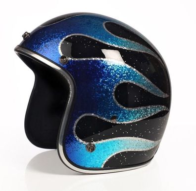 Alpha Speeds Super Flake Jet Helm Biker Chopper Motorrad Jethelm Custom Blau