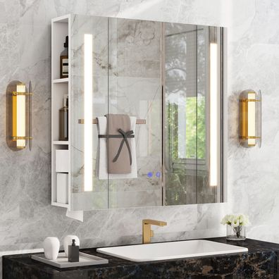 Puluomis 70x70cm Spiegelschrank mit LED Beleuchtung Badspiegel Antibeschlag IP44