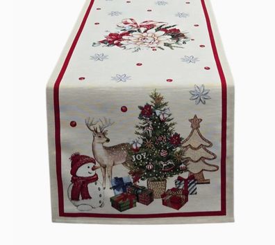 Weihnachten, Tischläufer Schneemann, Reh, 50% Baumwolle 32% Polyacryl 18% Polyester