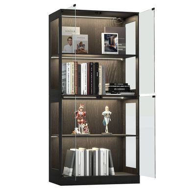 Glasvitrine Vitrinenschrank Hochschrank mit LED Beleuchtung 2 Glastüren 165cm