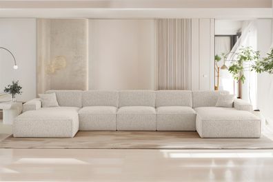 Wohnlandschaft Sofa U-Form CELES Premium XL in Stoff Sven Altweiß