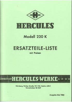 Ersatztelliste Hercules Modell 220 K , Oldtimer, Klassiker