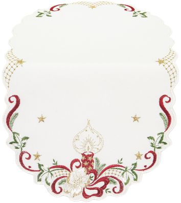 Tischläufer Weihnachten Plauener Spitze Platzdeckchen Oval 28x48 Stickerei Kerze Rot