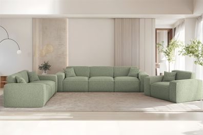 Sofaset Designersofa CELES Premium 3-2-1 in Stoff Sven Hellgrün