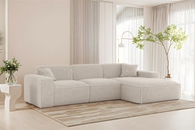 Ecksofa Designersofa CELES Premium in Stoff Sven Altweiß Ottomane Rechts